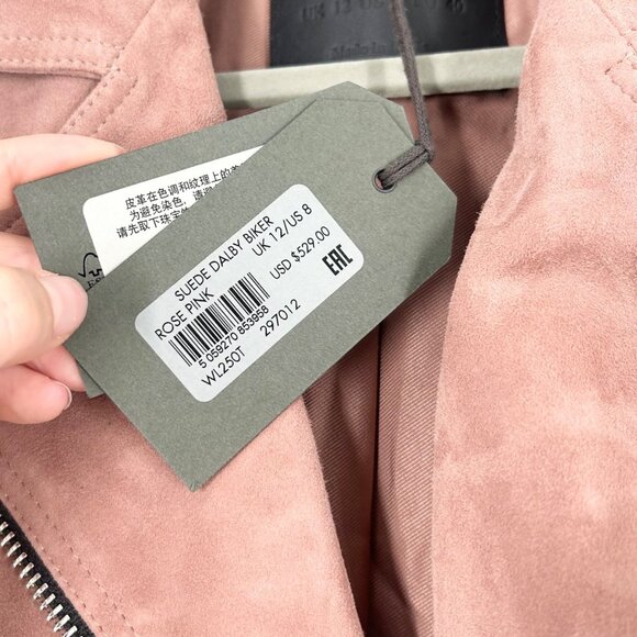 NWT All Saints Suede Leather Dalby Biker Jacket in Rose Pink - Picture 9 of 10